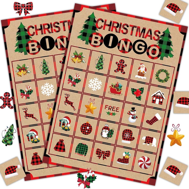 Joy Bang Christmas Games for Kids, 24 Player Christmas Bingo Cards Crafts for Kids Winter Holiday Games Activities for Family Large Group Classroom Xmas Party Favors Supplies Gifts - Image 1